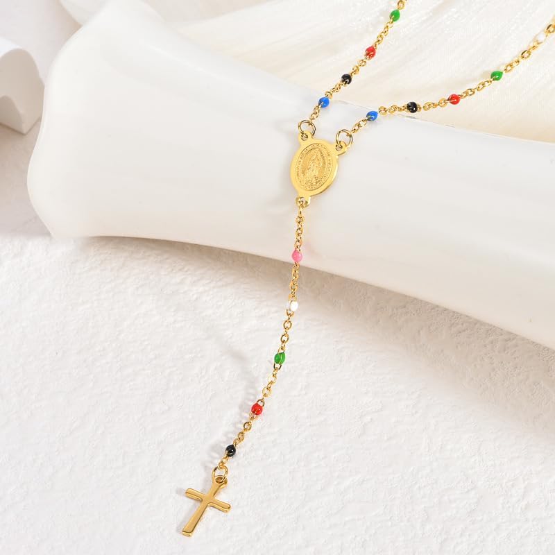 KURTCB Rhinestone Necklace for Women Boho Long Y Lariat Necklace Colorful Summer Beach Jewelry - Image 1